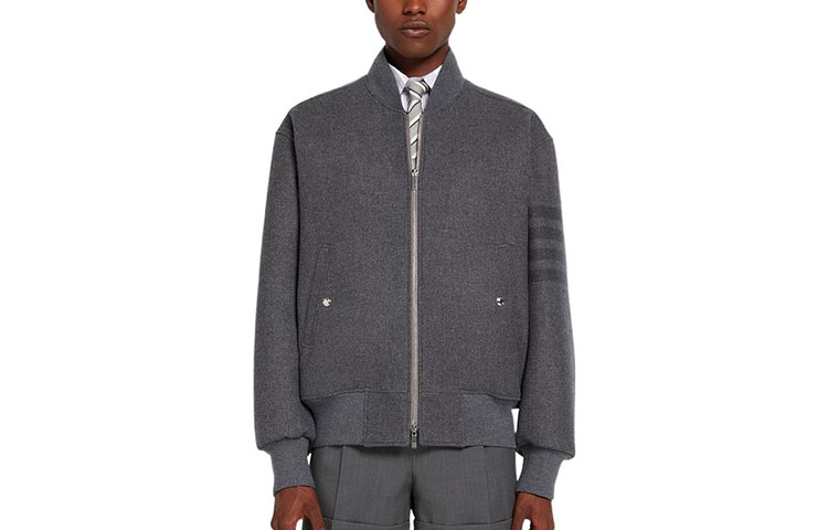 Thom Browne FW22 Grey Striped Zip Casual Jacket MJO167A-07553-035