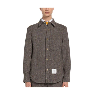 Thom Browne FW22 Herringbone Single-Breasted Straight Cut Jacket Brown Men MJO055C-02508-210