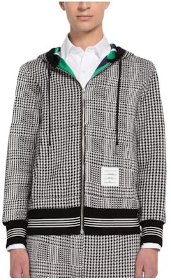 THOM BROWNE FW22 Houndstooth Striped Zip-Up Hoodie Jacket Men Black White MJT358F-J0025-980 Buy THOM BROWNE FW22 Houndstooth Striped Zip-Up Hoodie Jacket Men Black White MJT358F-J0025-980