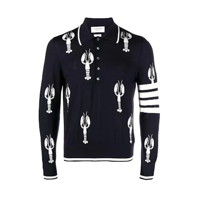 THOM BROWNE FW22 Lobster Intarsia Pullover Sweater Black Fashion. MKP076A-Y1014-415