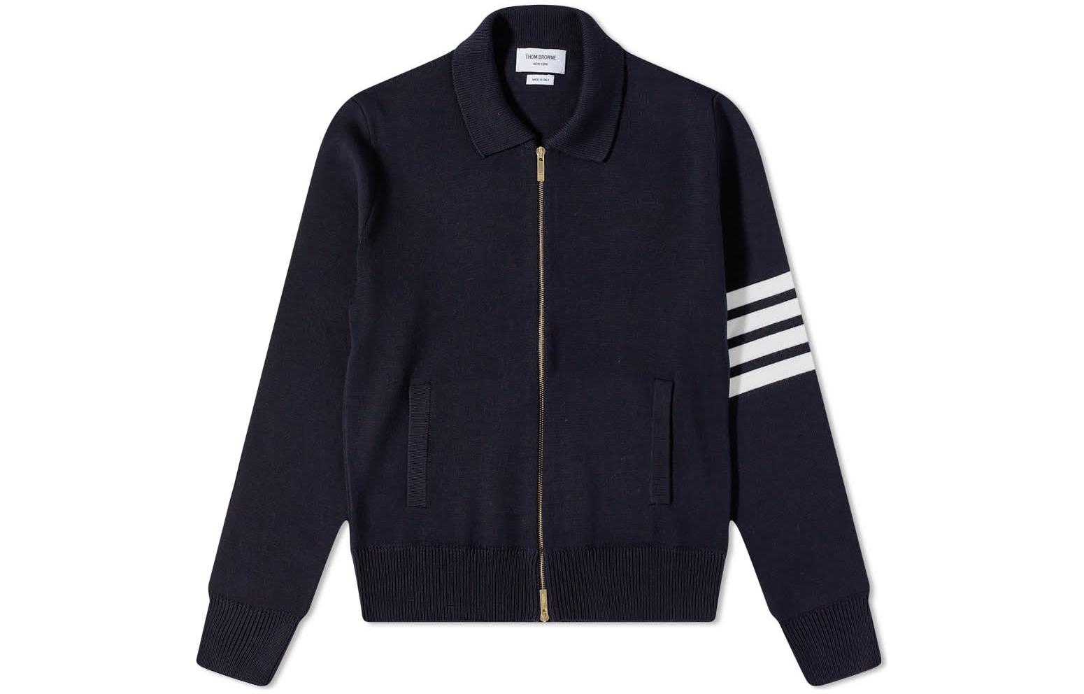 Thom Browne FW22 Navy Blue 4-Bar Knitted Cardigan Jacket MKJ071A-Y1002-415
