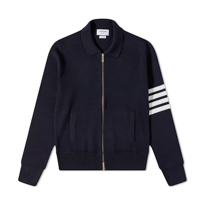 Thom Browne FW22 Navy Blue 4-Bar Knitted Cardigan Jacket MKJ071A-Y1002-415