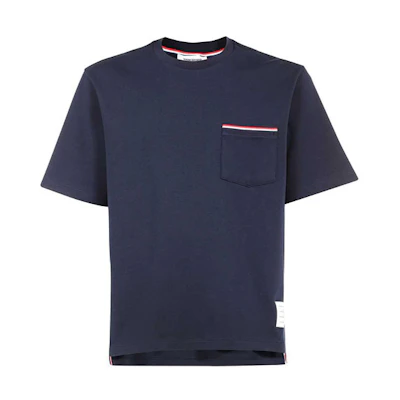 THOM BROWNE FW22 Navy Blue Solid Ribbed Crewneck Short Sleeve T-Shirt Men MJS183A-07323-415