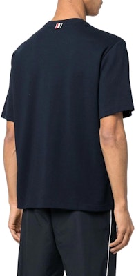 톰브라운 FW22 네이비 블루 솔리드 립 크루넥 반팔 티셔츠 남성용 MJS183A-07323-415 Shop 톰브라운 FW22 네이비 블루 솔리드 립 크루넥 반팔 티셔츠 남성용 MJS183A-07323-415