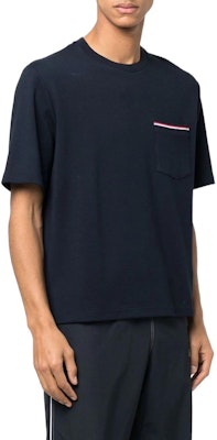 톰브라운 FW22 네이비 블루 솔리드 립 크루넥 반팔 티셔츠 남성용 MJS183A-07323-415 Purchase 톰브라운 FW22 네이비 블루 솔리드 립 크루넥 반팔 티셔츠 남성용 MJS183A-07323-415