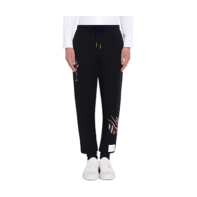 THOM BROWNE FW22 Navy Solid Pattern Print Drawstring Casual Sweatpants Men. MJQ152-E0337-7415