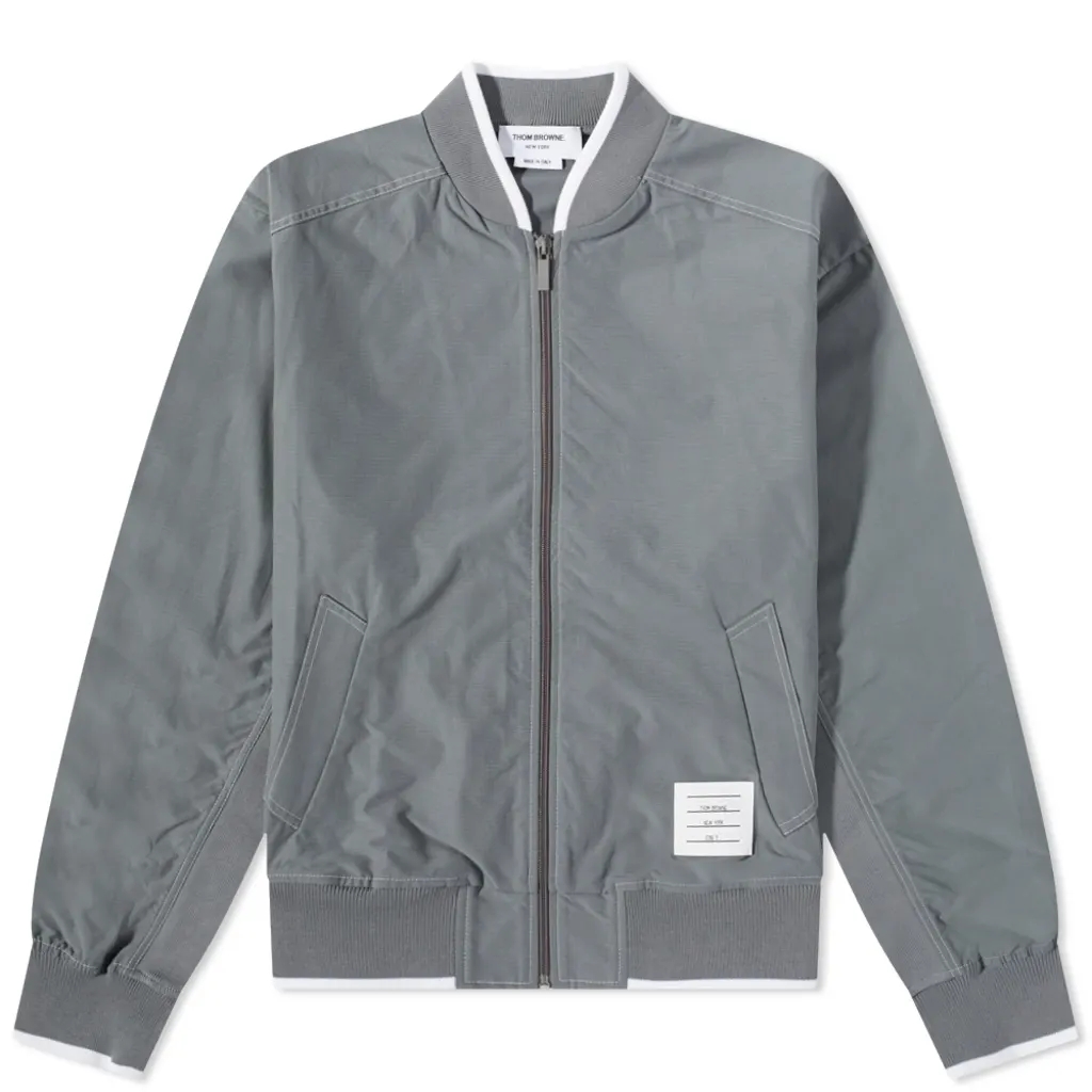 Thom Browne FW22 Nylon Flight Jacket Gray Back-to-School Edition MJT342A-07651-035