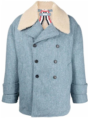 Thom Browne 2022秋冬拼接双排扣男士蓝色外套 MOD073X-F0086-450 Buy Thom Browne 2022秋冬拼接双排扣男士蓝色外套 MOD073X-F0086-450