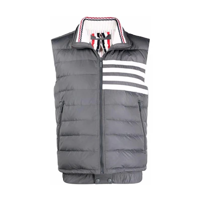 THOM BROWNE FW22 Pattern Logo Stand Collar Zip Vest Grey MVD024X-07259-035