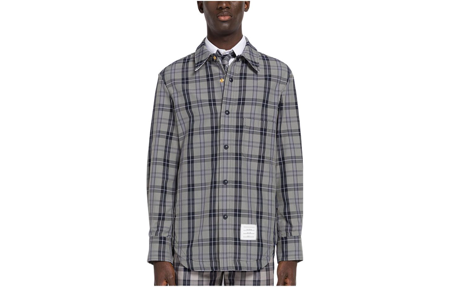 Thom Browne FW22 Plaid Nylon Shirt Jacket Grey Outerwear MJO055A-0035-035