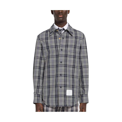 Thom Browne FW22 Plaid Nylon Shirt Jacket Grey Outerwear MJO055A-0035-035