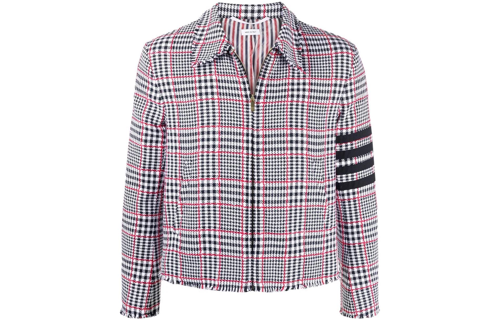 Order 톰브라운 FW22 체크 스트라이프 프린트 캐주얼 자켓 라이트 그레이 남성용 MJO166T-07888-960