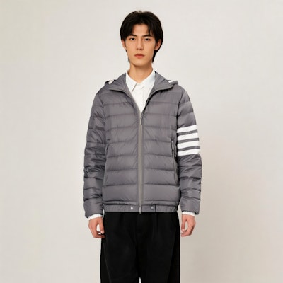 Thom Browne FW22 Chaqueta Acolchada con Capucha Gris Relleno de Plumón. MJD087-X07259-035 Shop Thom Browne FW22 Chaqueta Acolchada con Capucha Gris Relleno de Plumón. MJD087-X07259-035