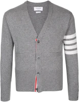 Thom Browne FW22 Solid Color 4-Bar V-Neck Cashmere Sweater Grey. MKC001A-00011-055 Thom Browne FW22 Solid Color 4-Bar V-Neck Cashmere Sweater Grey. MKC001A-00011-055