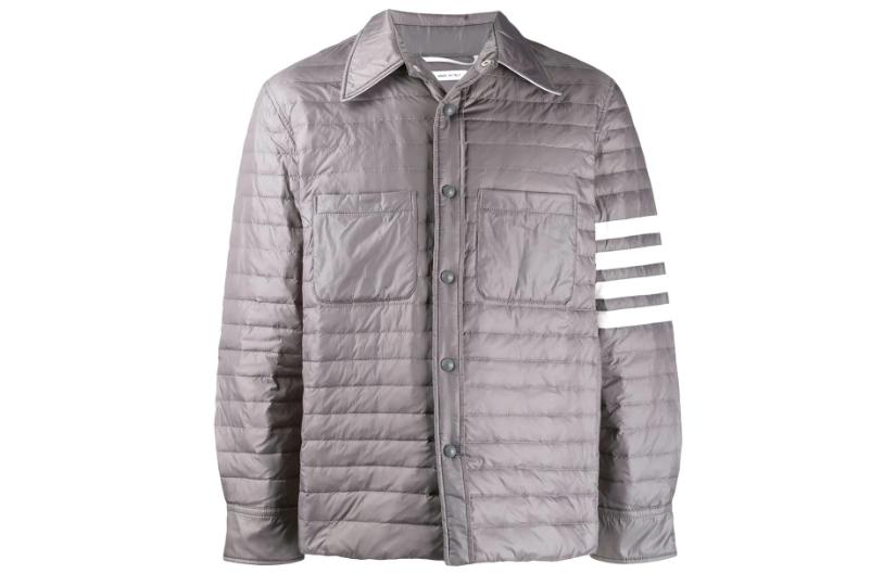 Thom Browne FW22 Solid Four-Bar Stripe Shirt Jacket Men’s Gray MJD0-68X05411-035