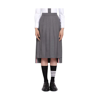 THOM BROWNE FW22 Solid High-Waisted Pleated Midi Skirt Grey FGC400V-02872-035