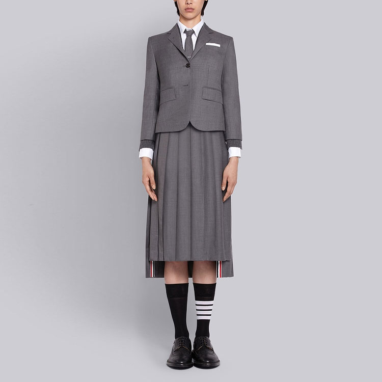 THOM BROWNE FW22 Solid High-Waisted Pleated Midi Skirt Grey FGC400V-02872-035 圖 4