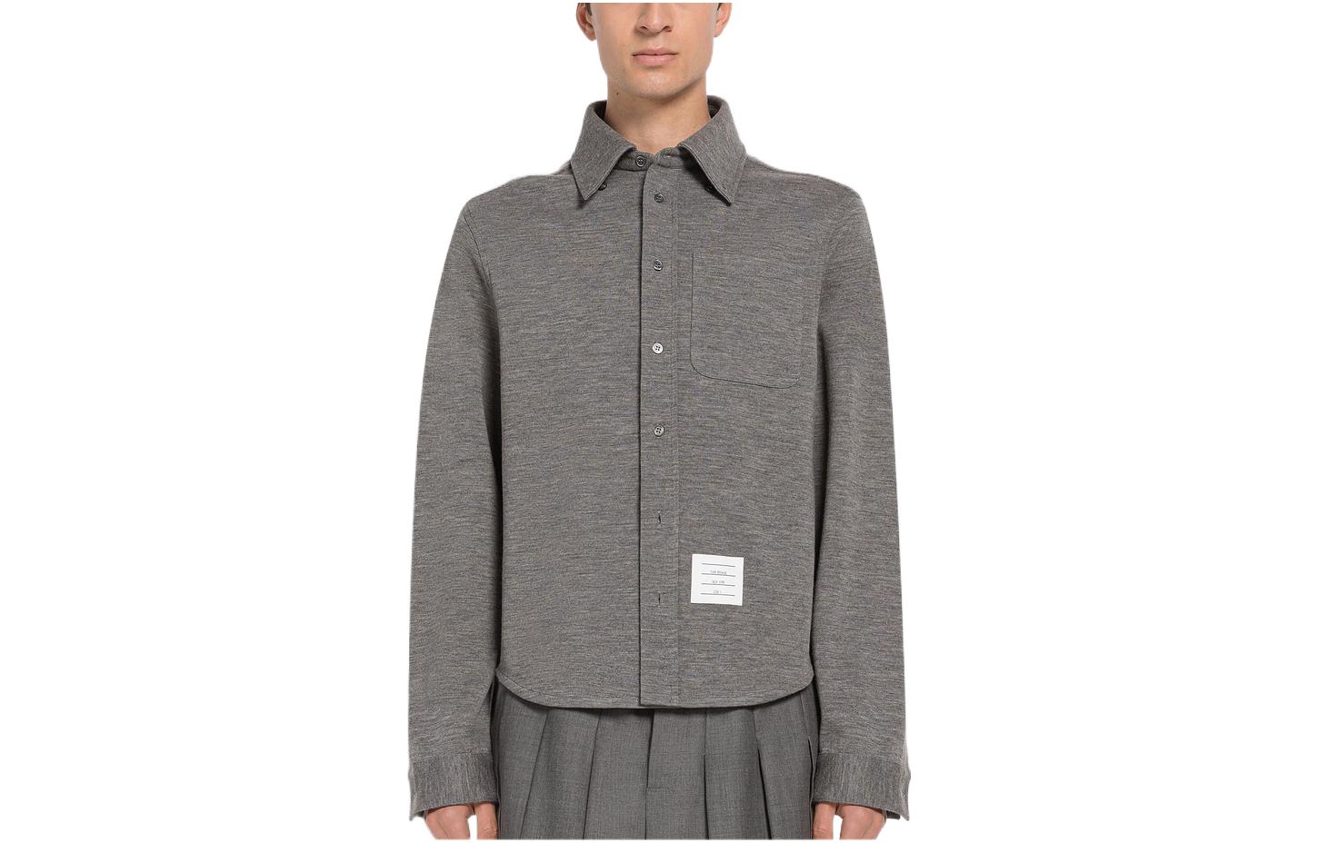 THOM BROWNE FW22 Solid Label Single-Breasted Long Sleeve Shirt Grey Men’s. MJS194A-J0020-035