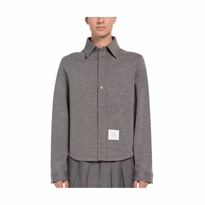 THOM BROWNE FW22 Solid Label Single-Breasted Long Sleeve Shirt Grey Men’s. MJS194A-J0020-035