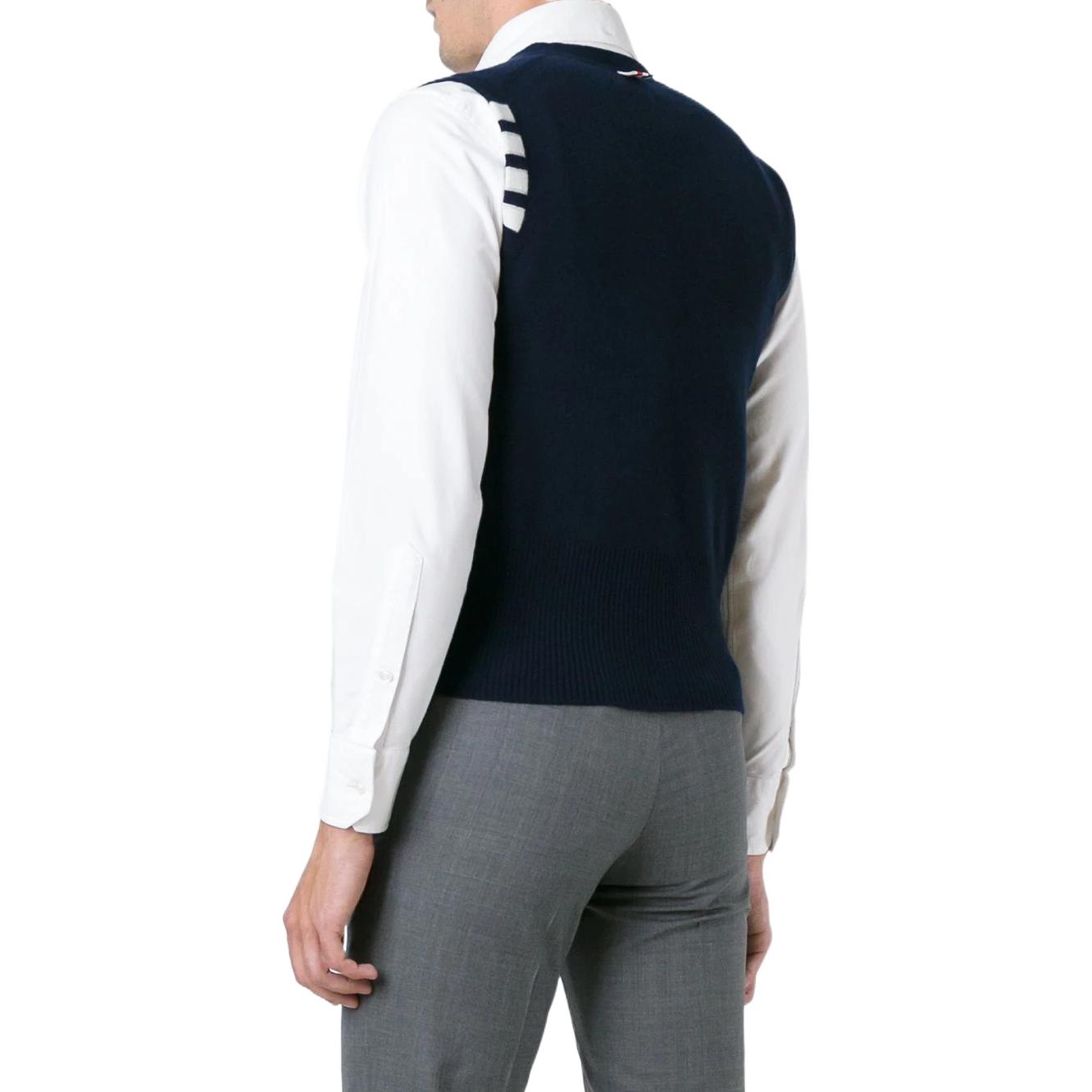 Shop Thom Browne FW22 Stripe Single-Breasted Sleeveless Cashmere Vest  Blue MKV001A-00011-415