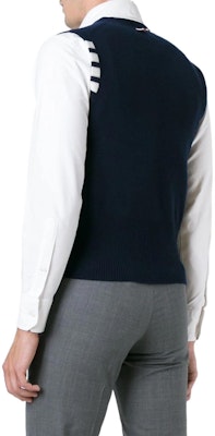 Thom Browne FW22 Stripe Single-Breasted Sleeveless Cashmere Vest Blue MKV001A-00011-415 Shop Thom Browne FW22 Stripe Single-Breasted Sleeveless Cashmere Vest Blue MKV001A-00011-415