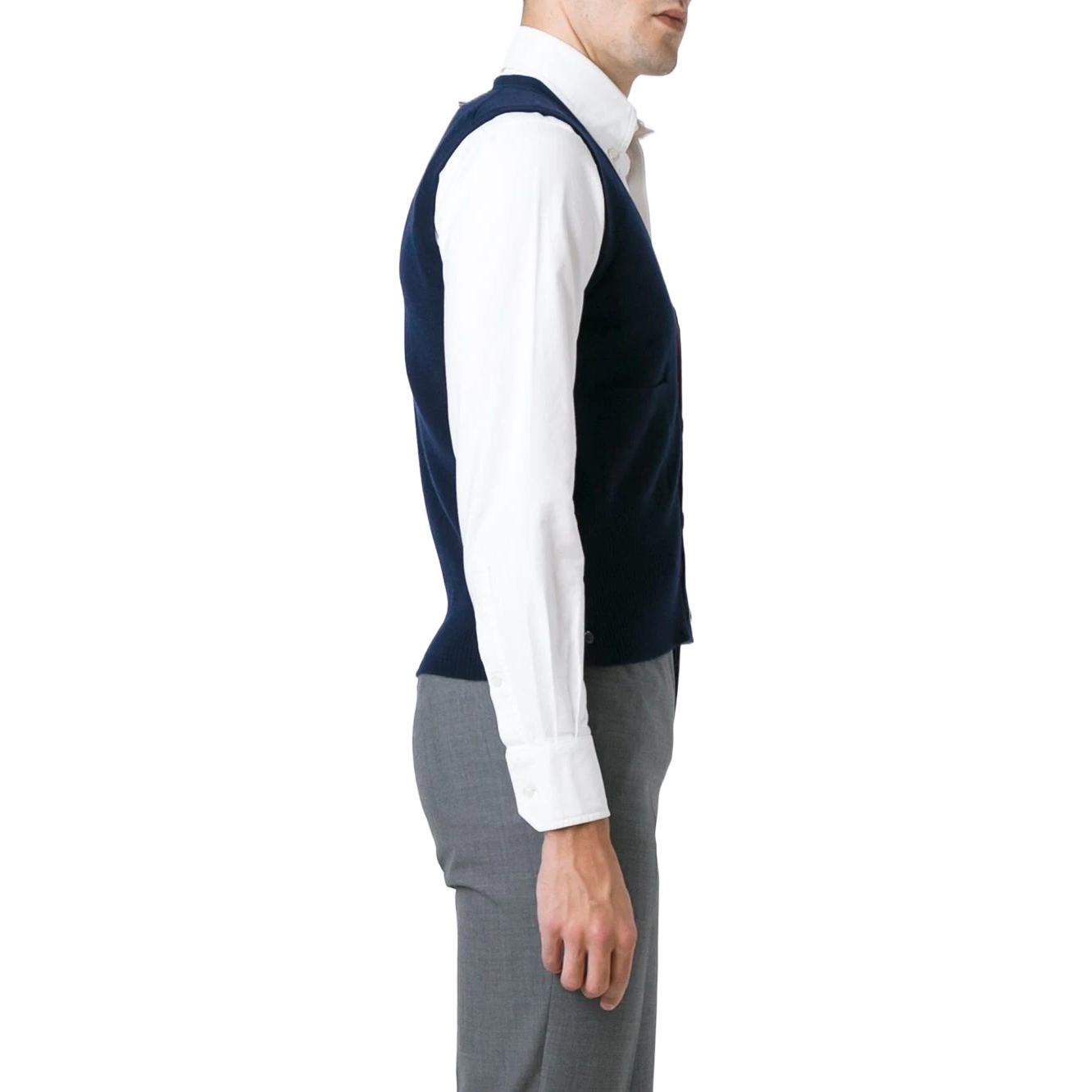 Purchase Thom Browne FW22 Stripe Single-Breasted Sleeveless Cashmere Vest  Blue MKV001A-00011-415
