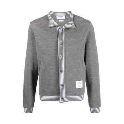 THOM BROWNE FW22 Stripe Trim Single-Breasted Long Sleeve Sweater Men Grey MJT354A-J0020-035