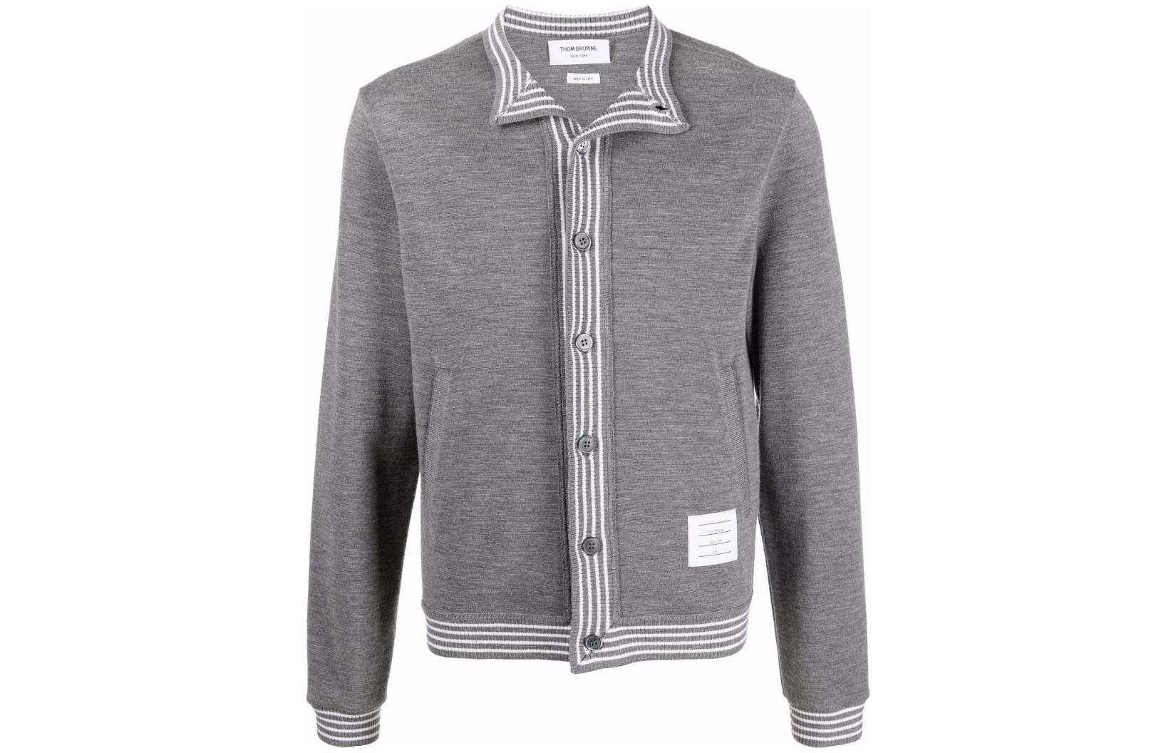THOM BROWNE FW22 Stripe Trim Single-Breasted Long Sleeve Sweater Men Grey MJT354A-J0020-035 圖 2