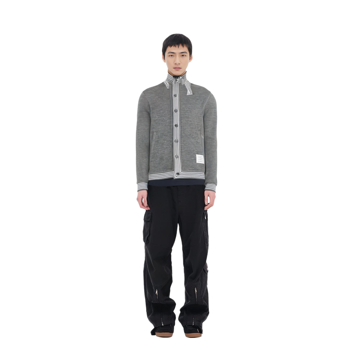 THOM BROWNE FW22 Stripe Trim Single-Breasted Long Sleeve Sweater Men Grey MJT354A-J0020-035 圖 6