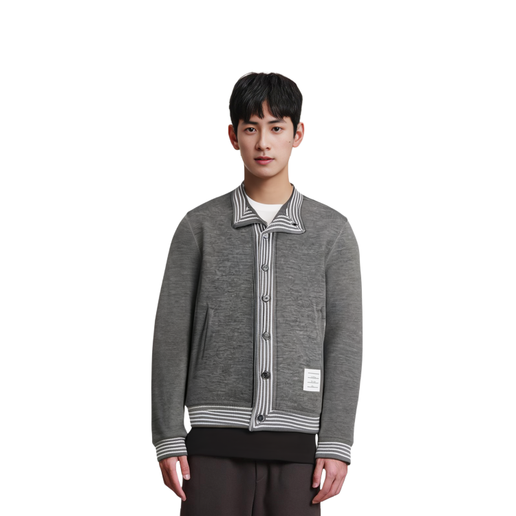 THOM BROWNE FW22 Stripe Trim Single-Breasted Long Sleeve Sweater Men Grey MJT354A-J0020-035 圖 7