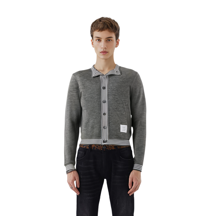 THOM BROWNE FW22 Stripe Trim Single-Breasted Long Sleeve Sweater Men Grey MJT354A-J0020-035 圖 8