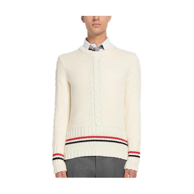 Thom Browne FW22 Striped Casual Crewneck Pullover Knit Sweater Men White MKA447A-Y1024-100