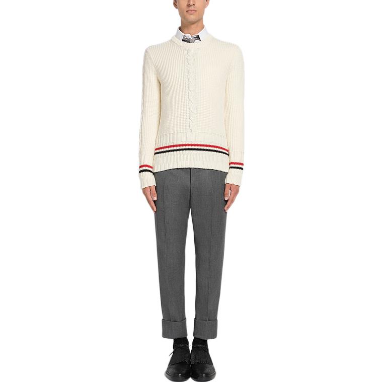 Thom Browne FW22 Striped Casual Crewneck Pullover Knit Sweater Men White MKA447A-Y1024-100 圖 4