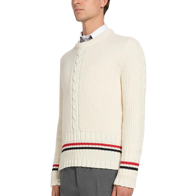 Thom Browne FW22 Striped Casual Crewneck Pullover Knit Sweater Men White MKA447A-Y1024-100 圖 5