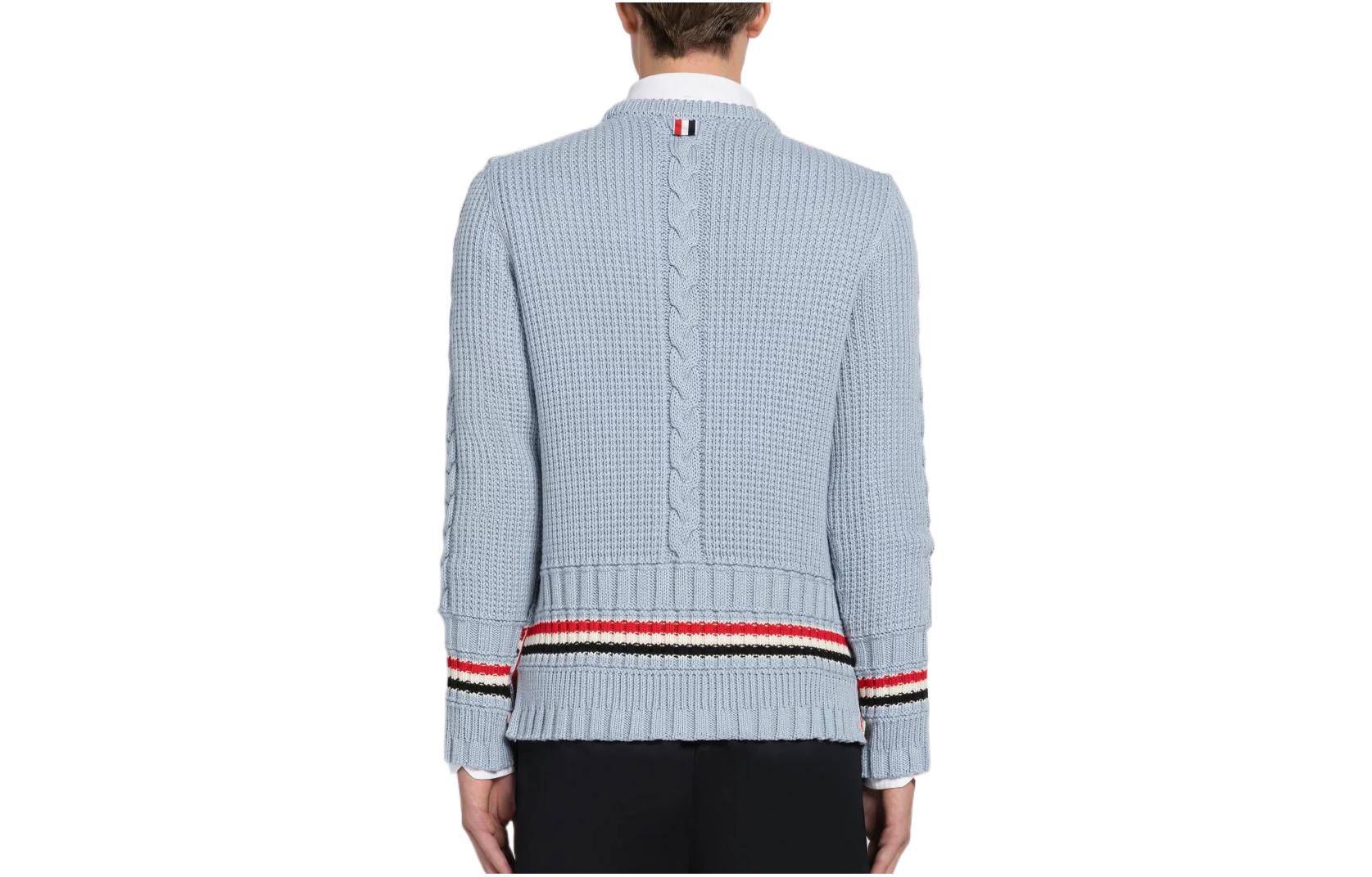 THOM BROWNE FW22 Striped Crewneck Knit Sweater Light Blue  Fashion. MKA447A-Y1024-480 圖 3