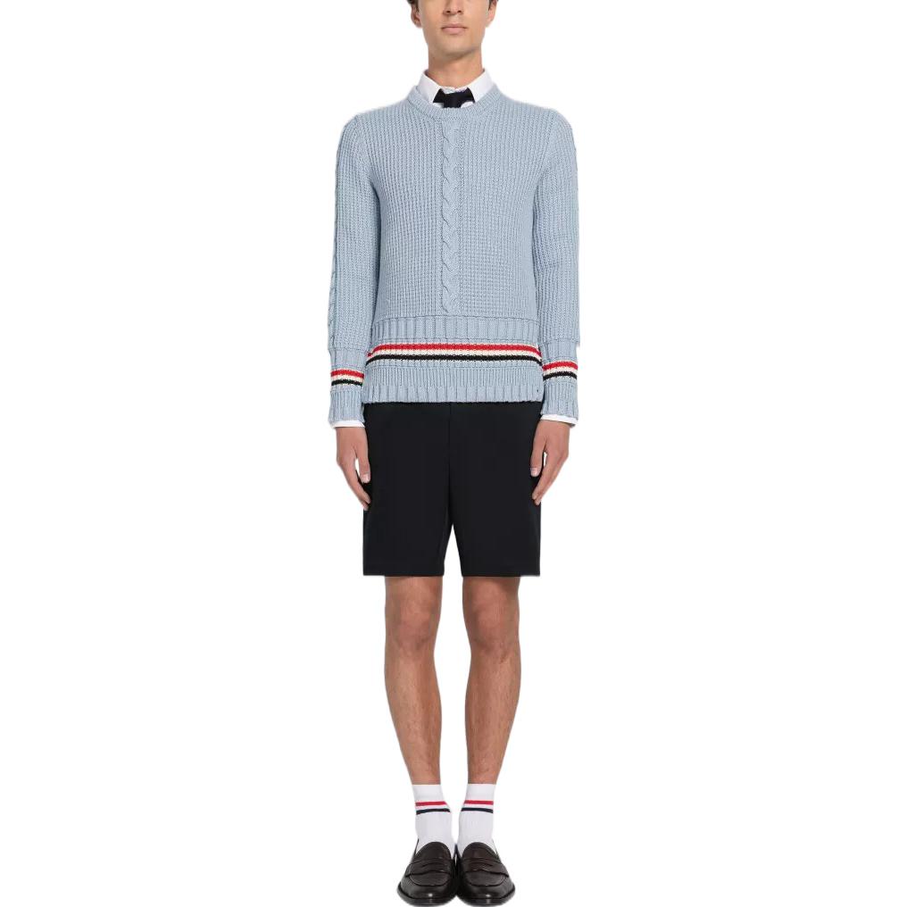 THOM BROWNE FW22 Striped Crewneck Knit Sweater Light Blue  Fashion. MKA447A-Y1024-480 圖 4
