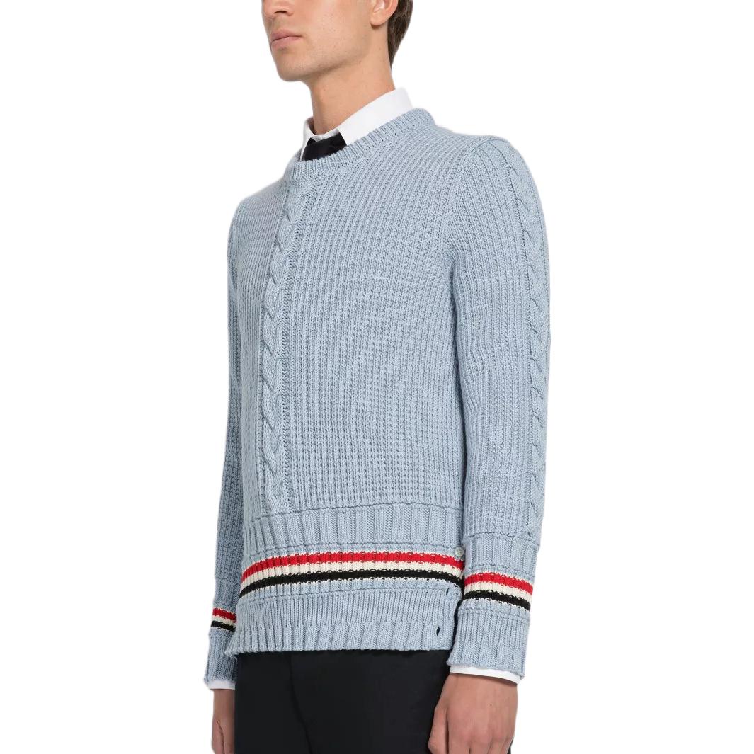 THOM BROWNE FW22 Striped Crewneck Knit Sweater Light Blue  Fashion. MKA447A-Y1024-480 圖 5