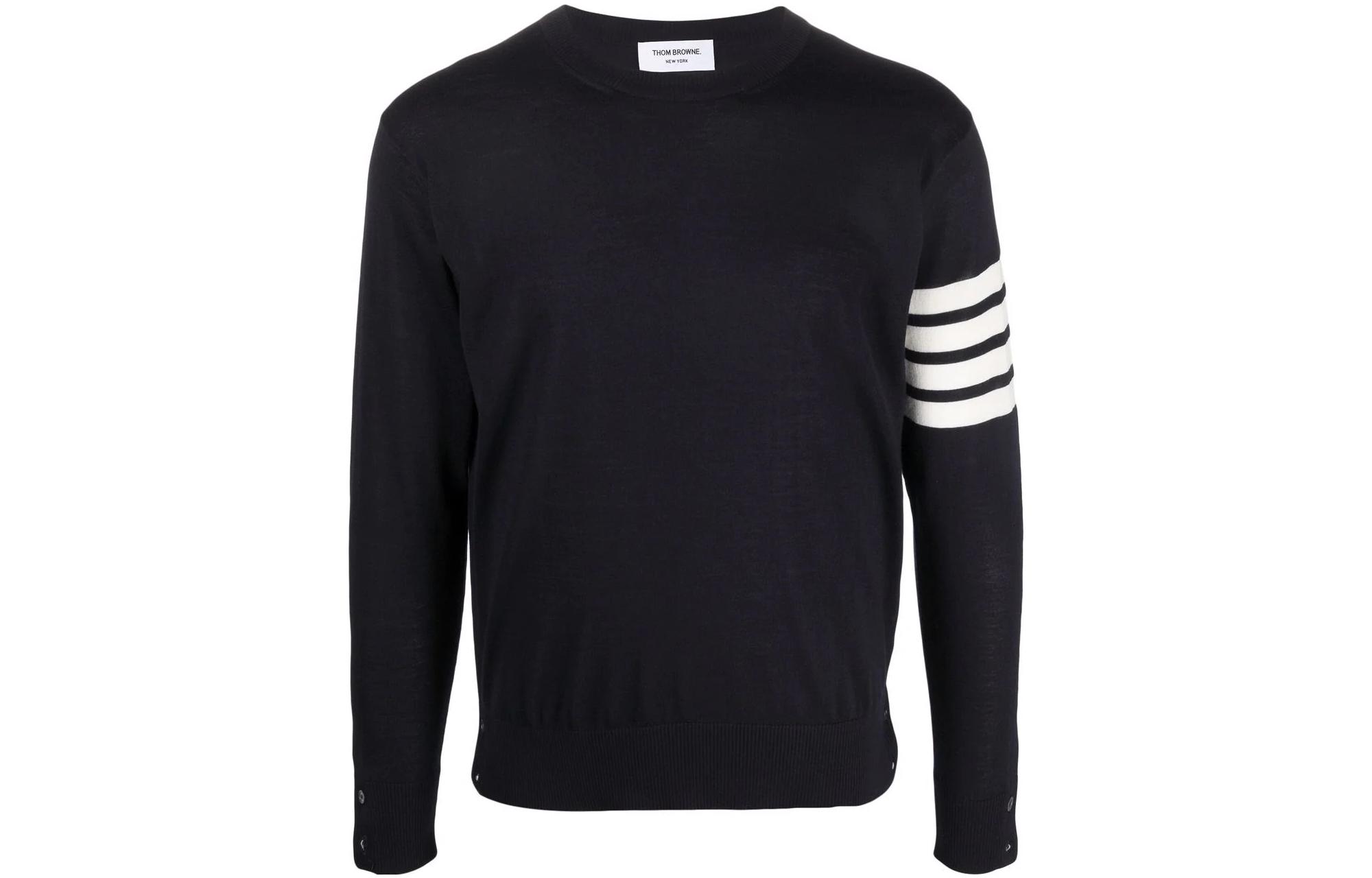 THOM BROWNE FW22 Striped Crewneck Wool Knit Sweater Navy Blue (). MKA00-2AY1014-415