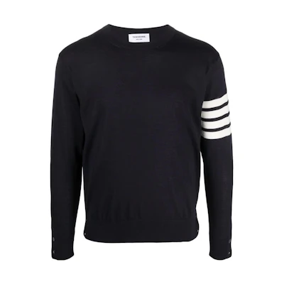 THOM BROWNE FW22 Striped Crewneck Wool Knit Sweater Navy Blue (). MKA00-2AY1014-415