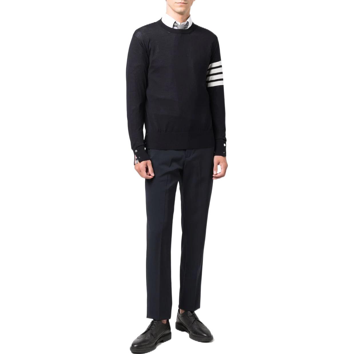 THOM BROWNE FW22 Striped Crewneck Wool Knit Sweater Navy Blue (). MKA00-2AY1014-415 圖 3