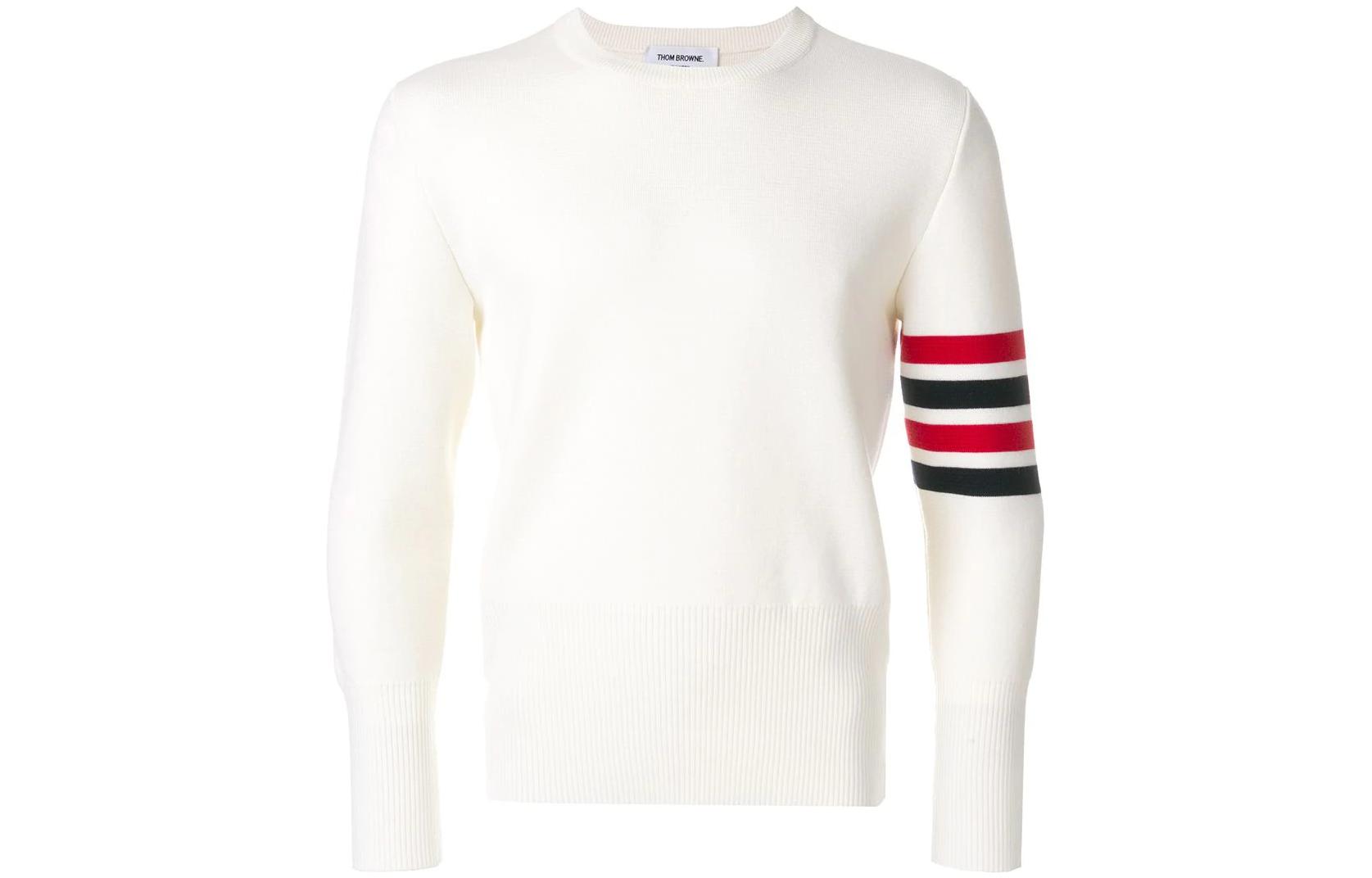 THOM BROWNE FW22 Striped Crewneck Wool Sweater  Off-White Pullover. MKA189A-00014-100