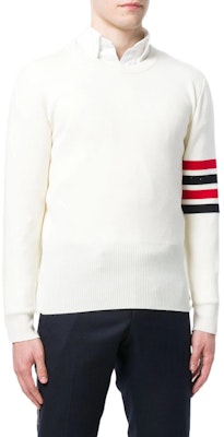 톰브라운 FW22 스트라이프 크루넥 울 스웨터 오프화이트 풀오버. MKA189A-00014-100 Shop 톰브라운 FW22 스트라이프 크루넥 울 스웨터 오프화이트 풀오버. MKA189A-00014-100