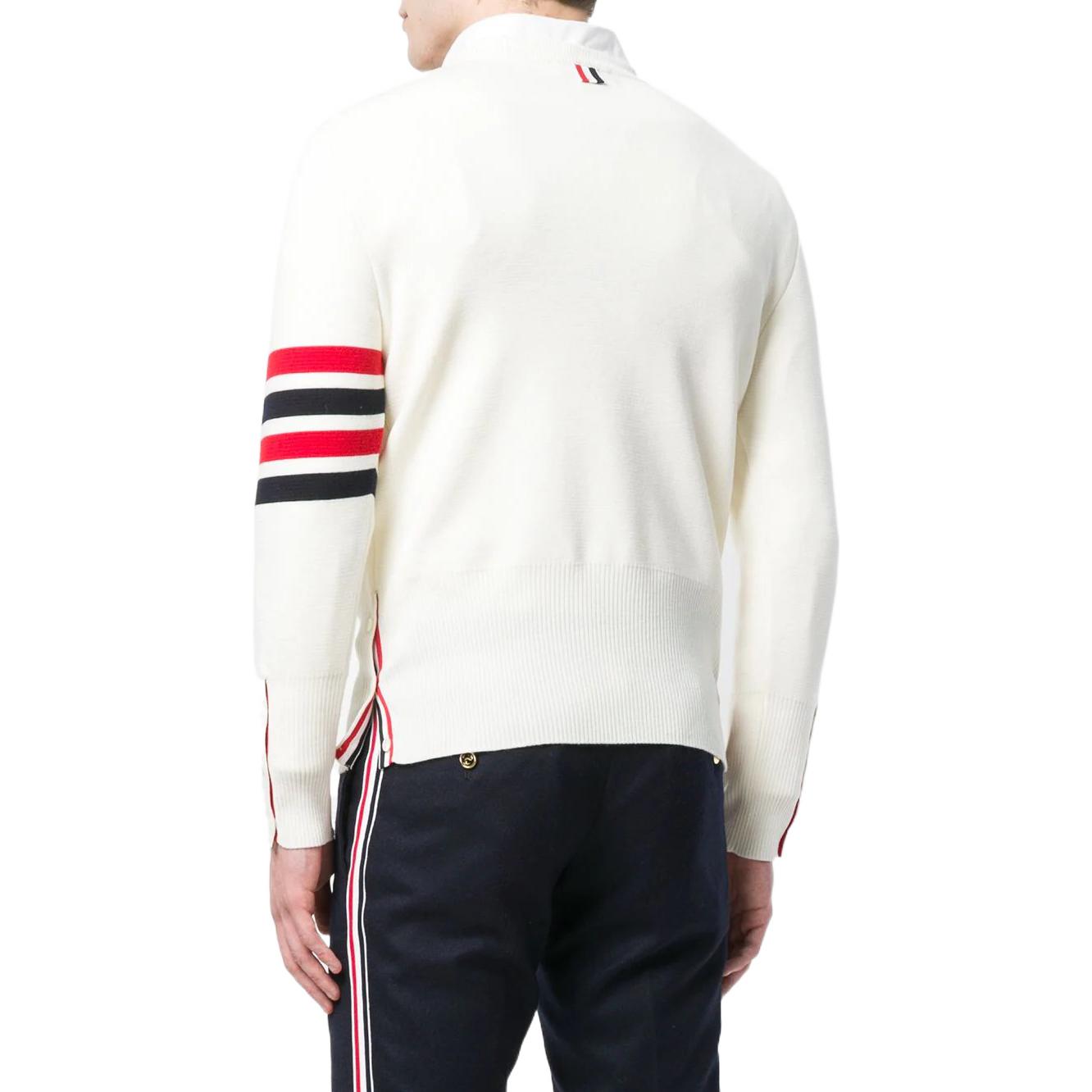 Purchase 톰브라운 FW22 스트라이프 크루넥 울 스웨터 오프화이트 풀오버. MKA189A-00014-100