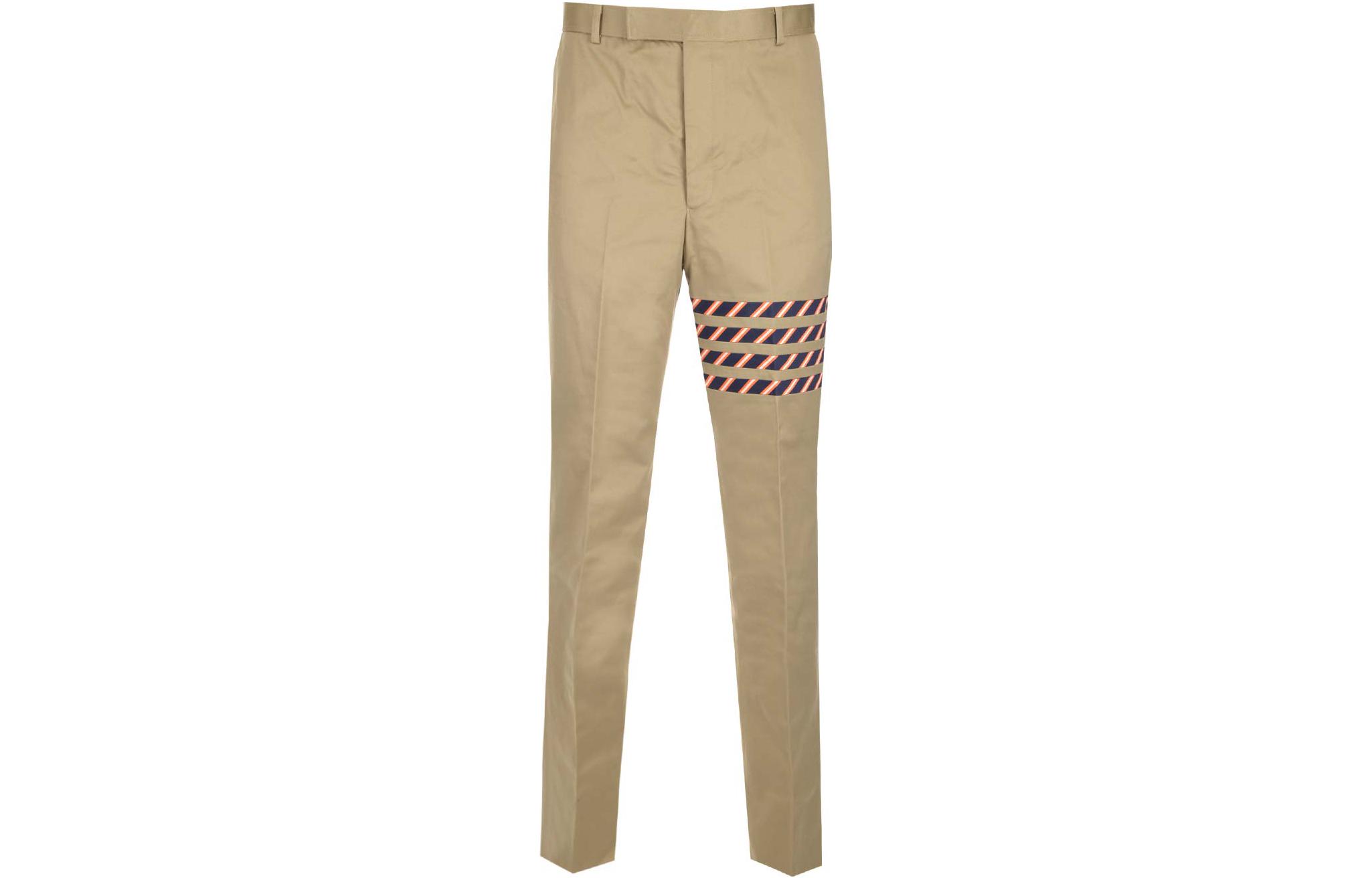 THOM BROWNE FW22 Striped Detail High-Waist Straight-Leg Pants Khaki Men’s. MTU316A-03788-275