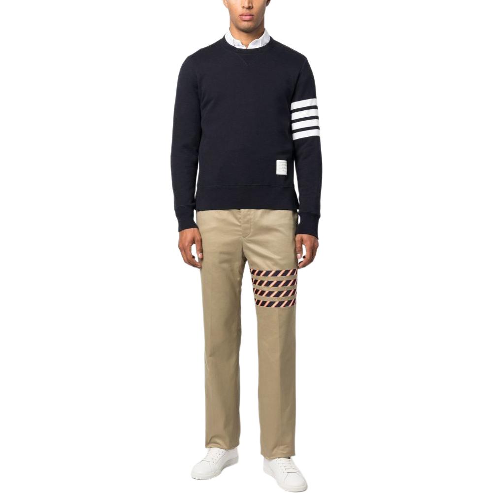 Shop THOM BROWNE 2022秋冬條紋細節高腰直筒長褲卡其色男款 MTU316A-03788-275