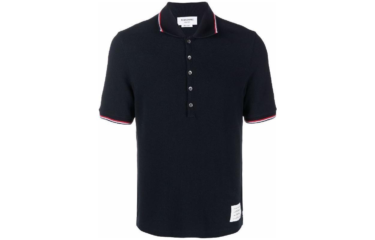 Order 톰 브라운 FW22 스트라이프 버튼 폴로 셔츠 네이비 블루 썸머 스타일. MJP156G-07975-415