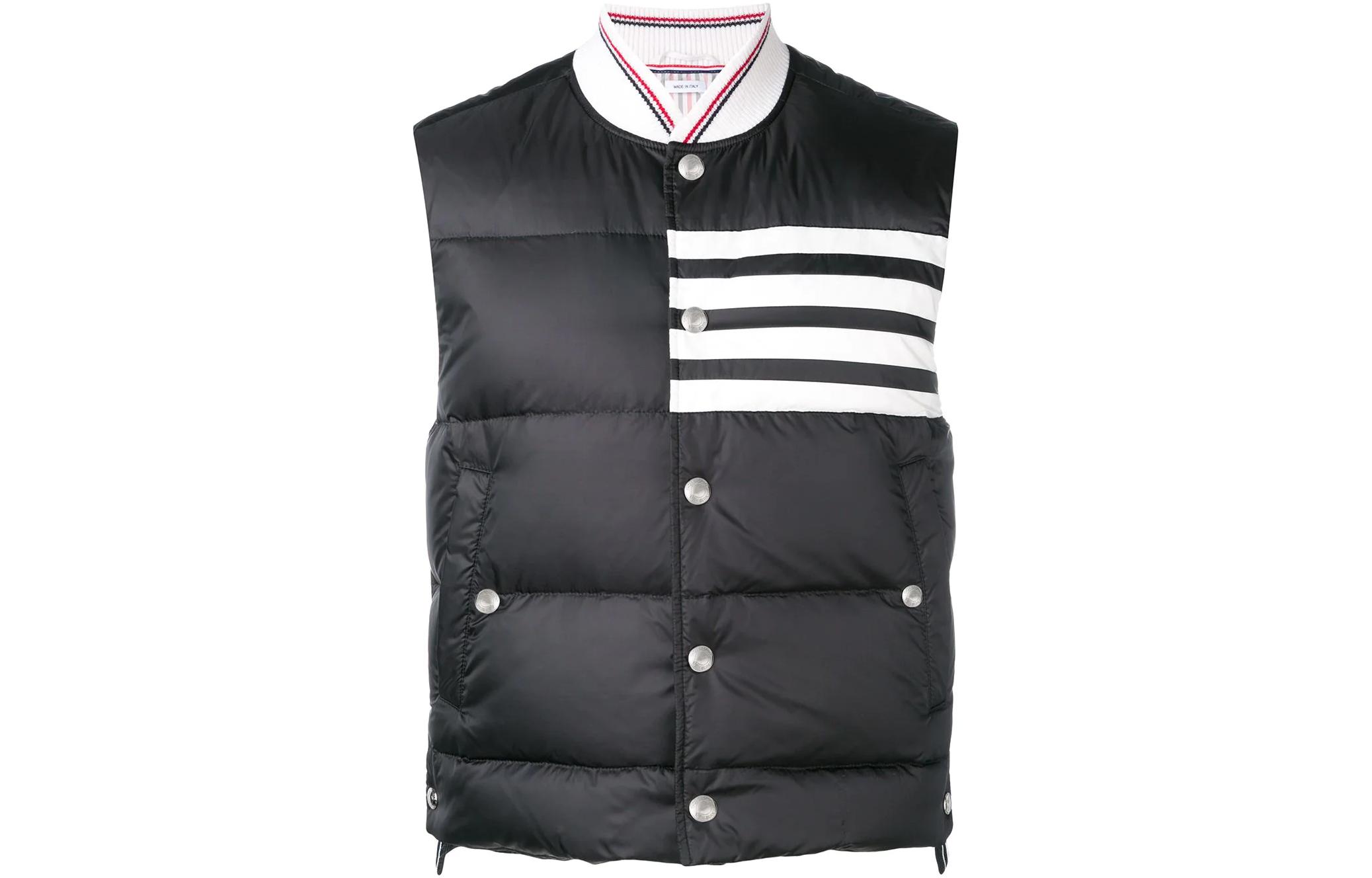 Order THOM BROWNE FW22 Striped Single-Breasted Vest  Black MVD017X-05411-001