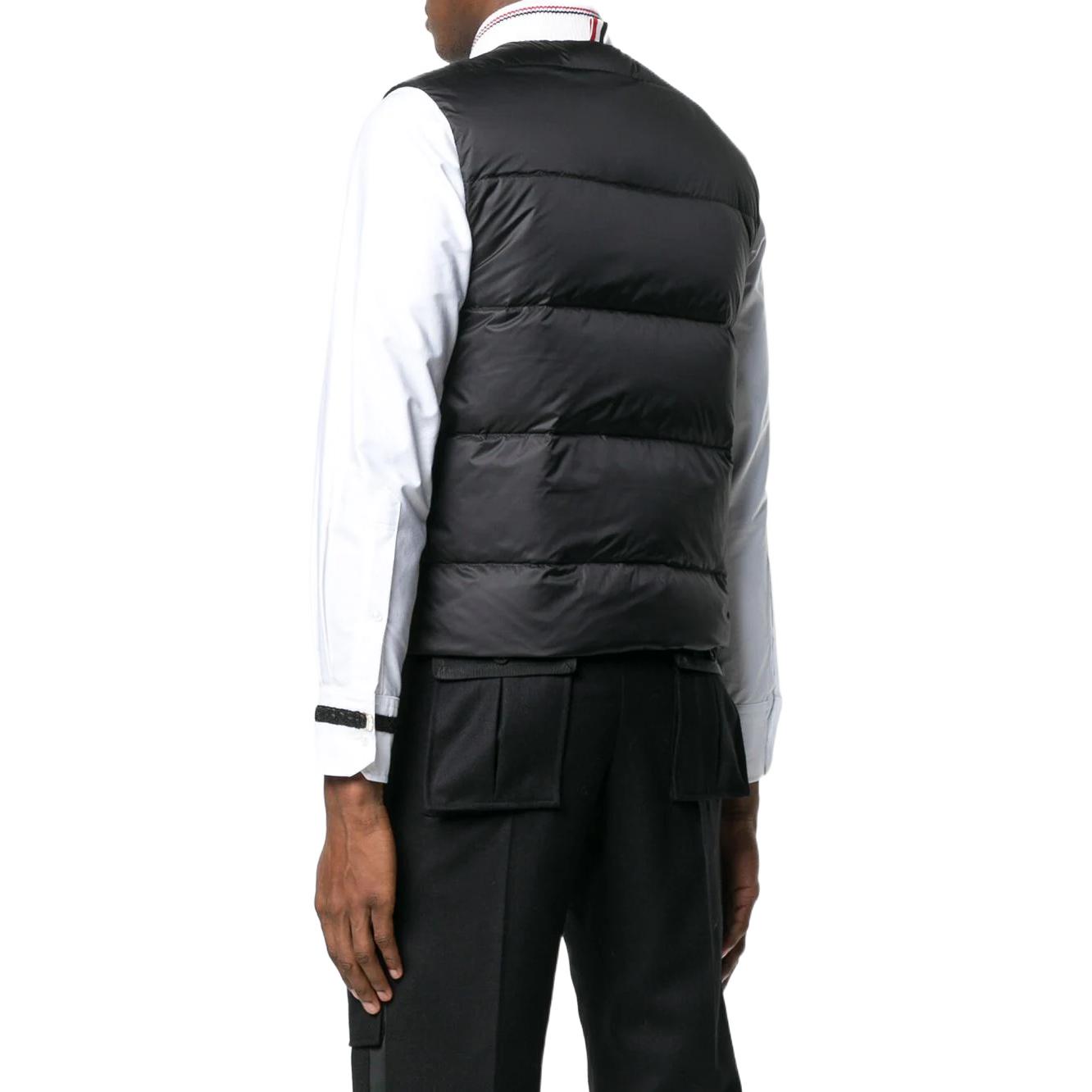 Shop THOM BROWNE FW22 Striped Single-Breasted Vest  Black MVD017X-05411-001