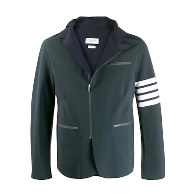Thom Browne FW22 Striped Zip Hoodie Jacket Men’s Dark Grey MJA004-A06775-015