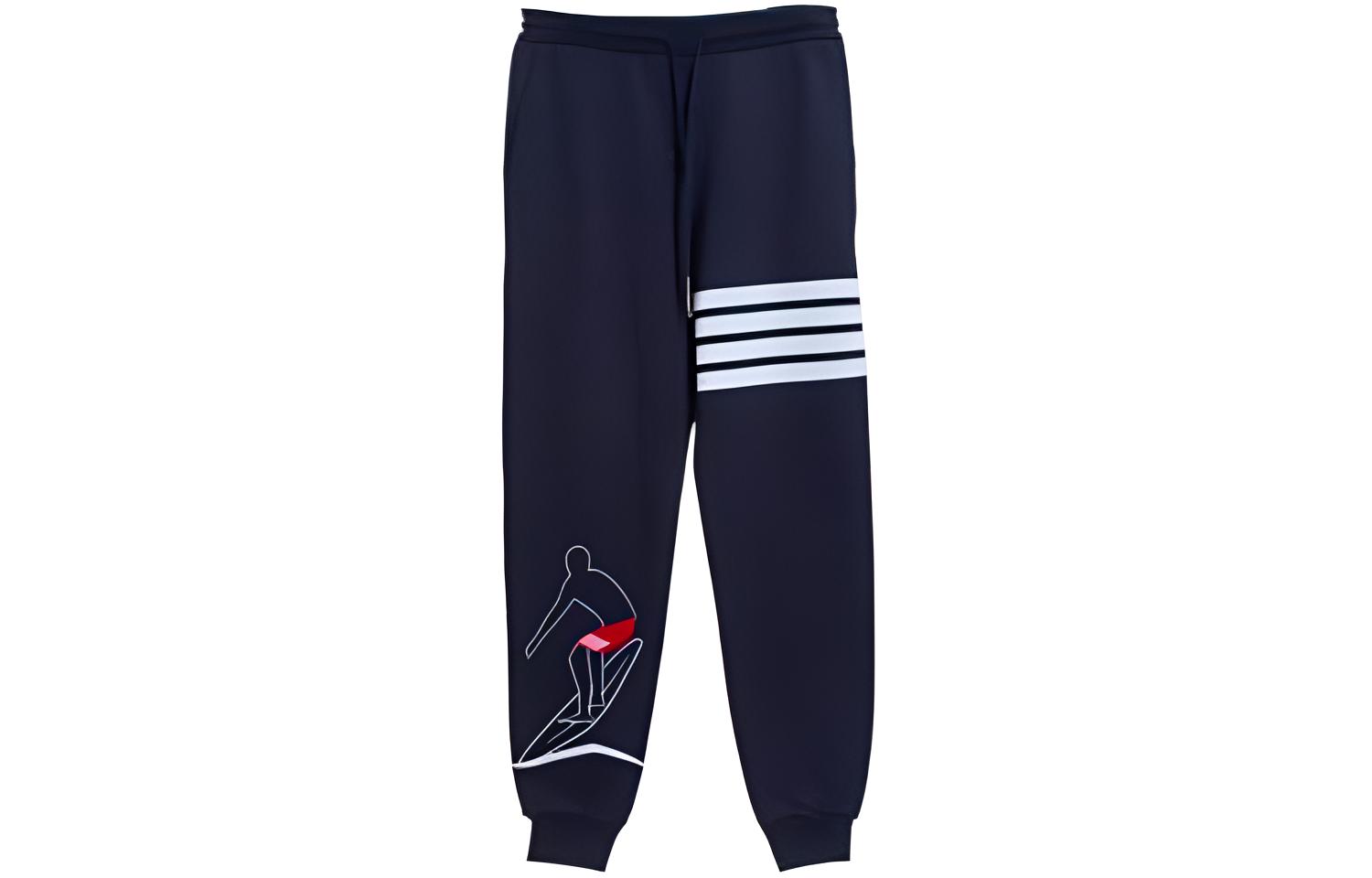 THOM BROWNE FW22 Surf Print Casual Sweatpants Navy Blue  Fashion. MJQ105E-00535-415